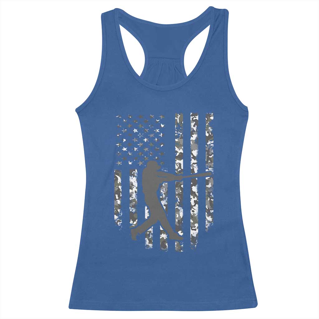 Camo US Flag Baseball Player Racerback Tank Top Retro Camouflage American Flag Patriotic TS10 Royal Blue Print Your Wear