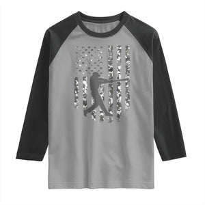 Camo US Flag Baseball Player Raglan Shirt Retro Camouflage American Flag Patriotic TS10 Sport Gray Black Print Your Wear
