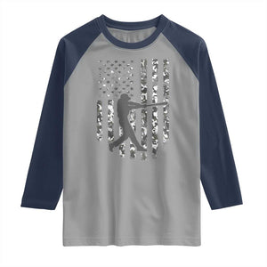 Camo US Flag Baseball Player Raglan Shirt Retro Camouflage American Flag Patriotic TS10 Sport Gray Navy Print Your Wear