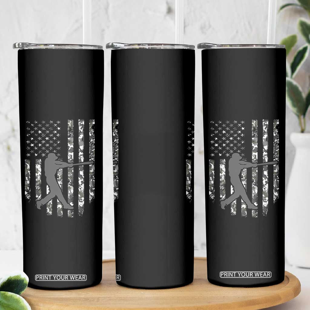 Camo US Flag Baseball Player Skinny Tumbler Retro Camouflage American Flag Patriotic TS10 Print Your Wear