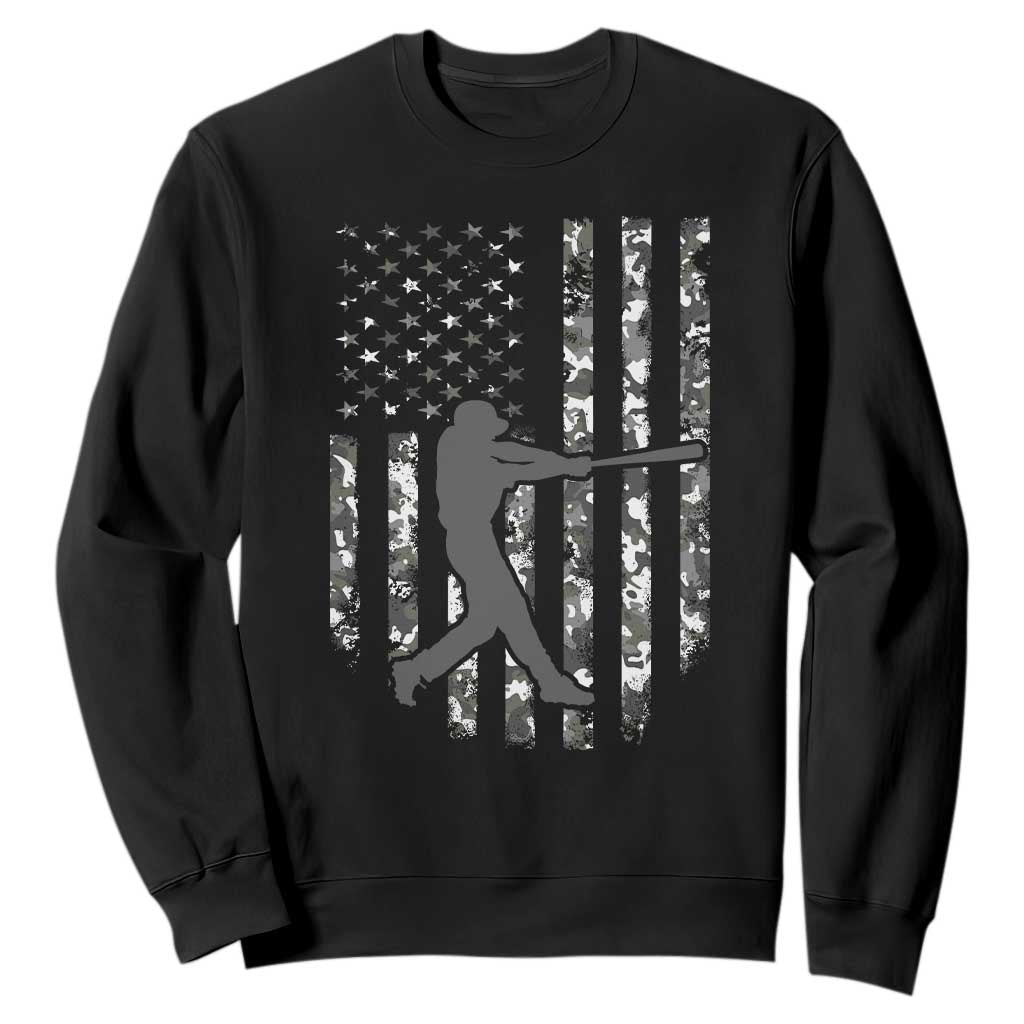 Camo US Flag Baseball Player Sweatshirt Retro Camouflage American Flag Patriotic TS10 Black Print Your Wear