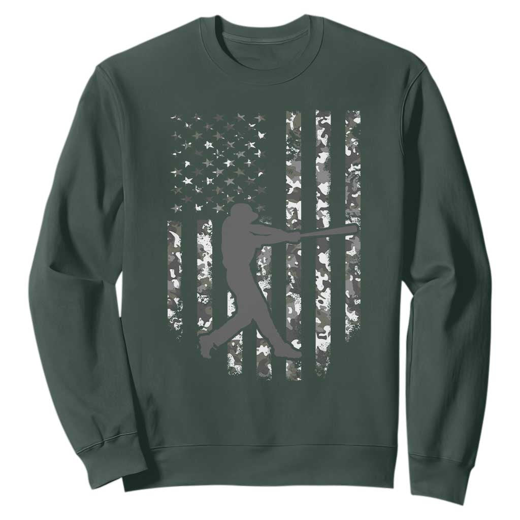 Camo US Flag Baseball Player Sweatshirt Retro Camouflage American Flag Patriotic TS10 Dark Forest Green Print Your Wear