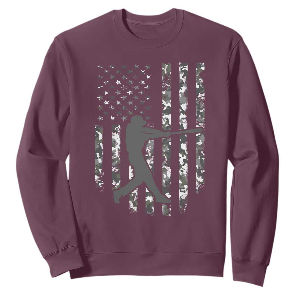 Camo US Flag Baseball Player Sweatshirt Retro Camouflage American Flag Patriotic TS10 Maroon Print Your Wear