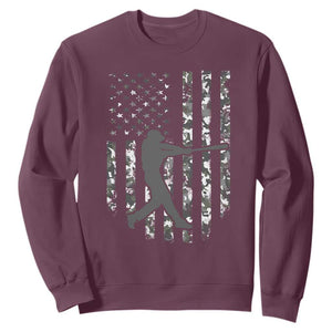 Camo US Flag Baseball Player Sweatshirt Retro Camouflage American Flag Patriotic TS10 Maroon Print Your Wear
