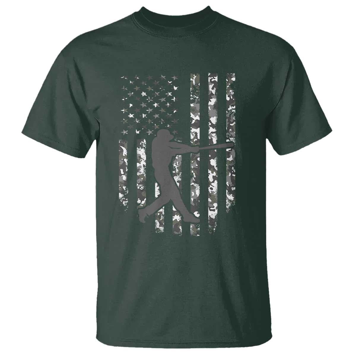 Camo US Flag Baseball Player T Shirt Retro Camouflage American Flag Patriotic TS10 Dark Forest Green Print Your Wear