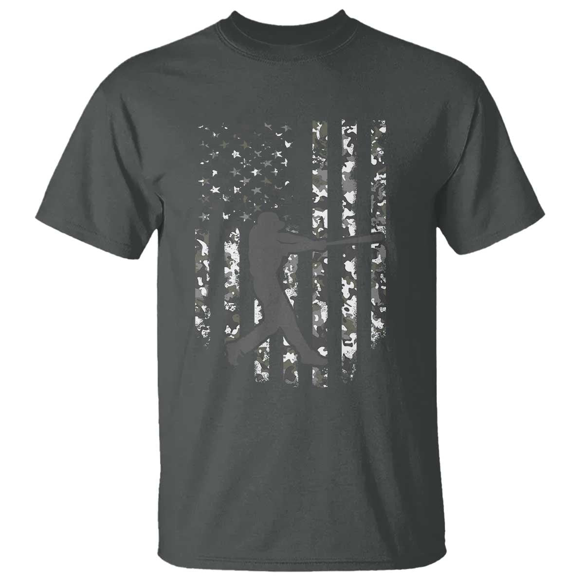 Camo US Flag Baseball Player T Shirt Retro Camouflage American Flag Patriotic TS10 Dark Heather Print Your Wear