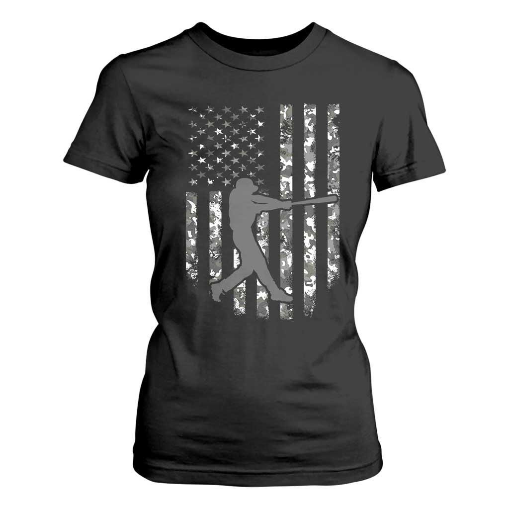 Camo US Flag Baseball Player T Shirt For Women Retro Camouflage American Flag Patriotic TS10 Black Print Your Wear