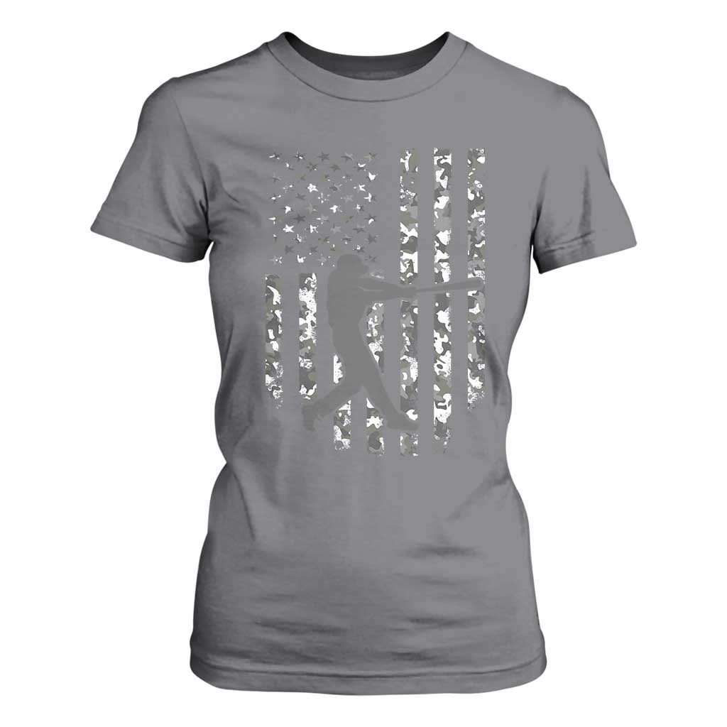Camo US Flag Baseball Player T Shirt For Women Retro Camouflage American Flag Patriotic TS10 Charcoal Print Your Wear