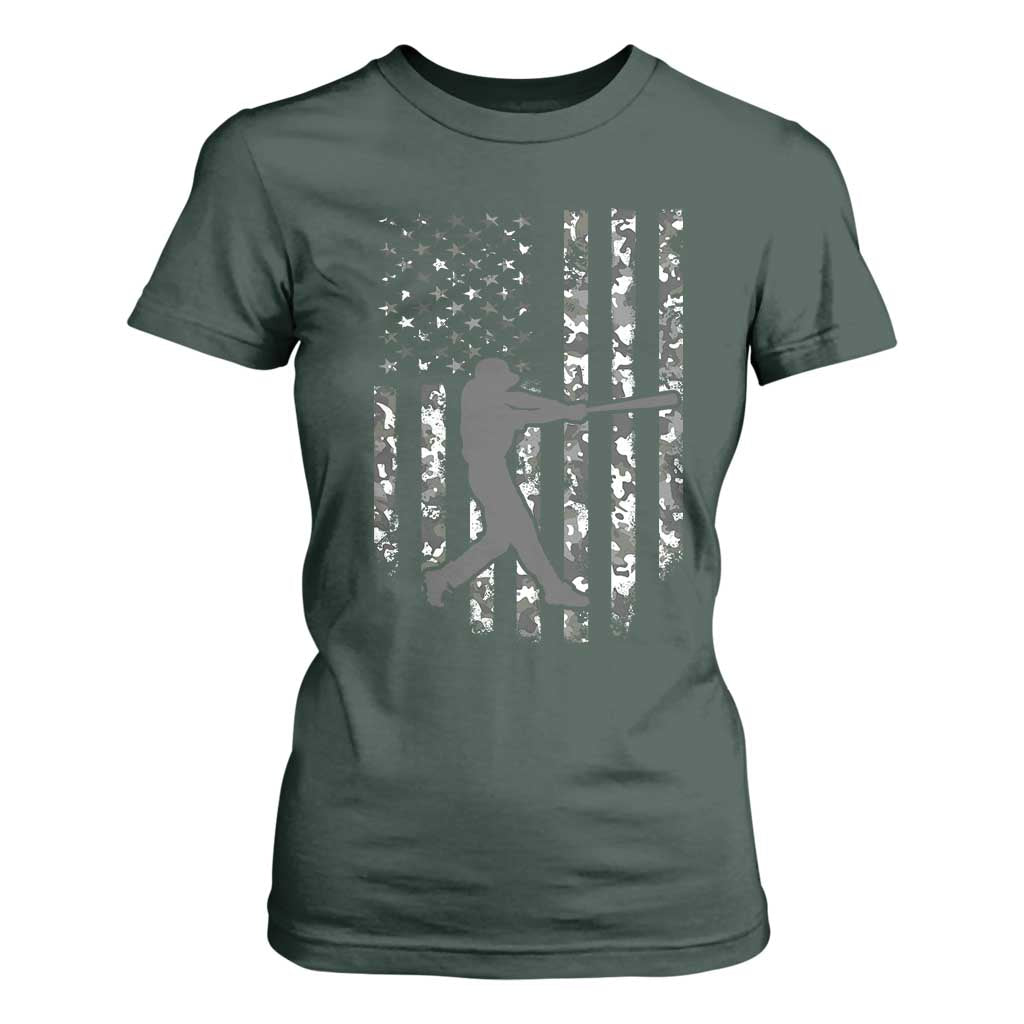 Camo US Flag Baseball Player T Shirt For Women Retro Camouflage American Flag Patriotic TS10 Dark Forest Green Print Your Wear