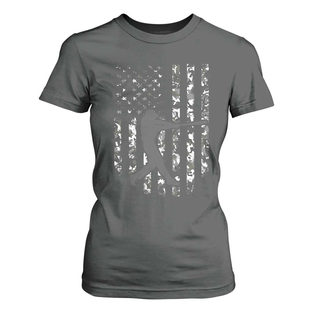 Camo US Flag Baseball Player T Shirt For Women Retro Camouflage American Flag Patriotic TS10 Dark Heather Print Your Wear