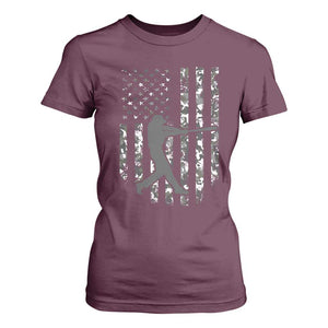 Camo US Flag Baseball Player T Shirt For Women Retro Camouflage American Flag Patriotic TS10 Maroon Print Your Wear