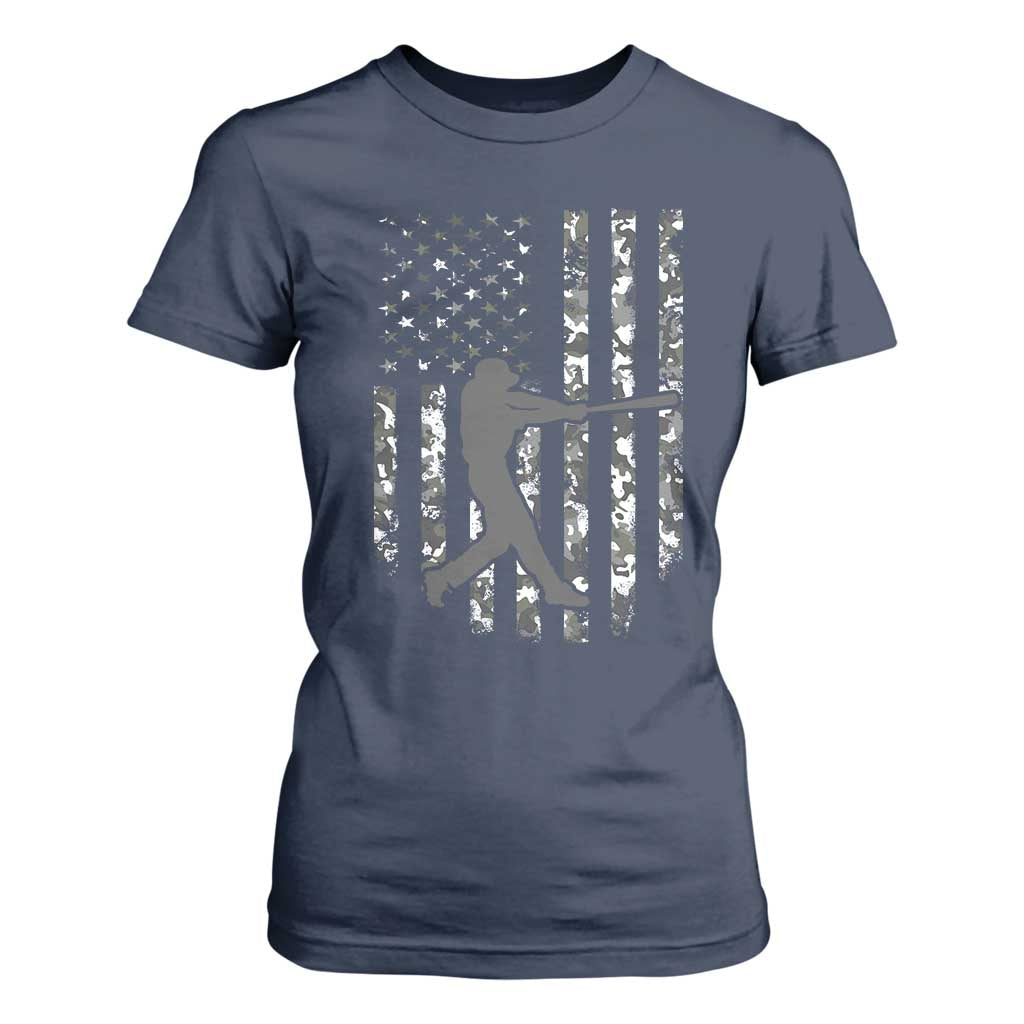 Camo US Flag Baseball Player T Shirt For Women Retro Camouflage American Flag Patriotic TS10 Navy Print Your Wear