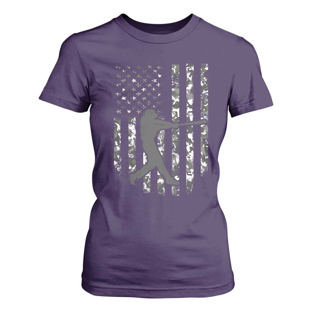 Camo US Flag Baseball Player T Shirt For Women Retro Camouflage American Flag Patriotic TS10 Purple Print Your Wear