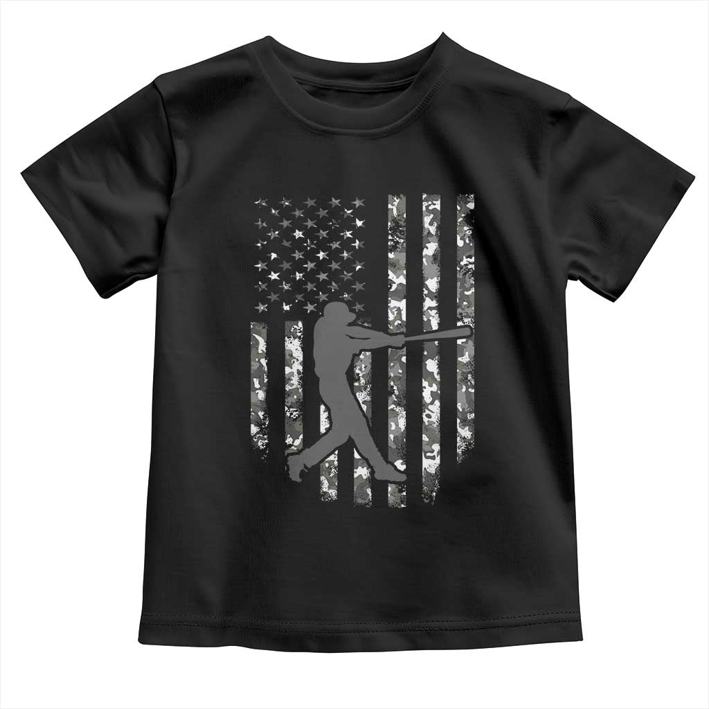 Camo US Flag Baseball Player Toddler T Shirt Retro Camouflage American Flag Patriotic TS10 Black Print Your Wear