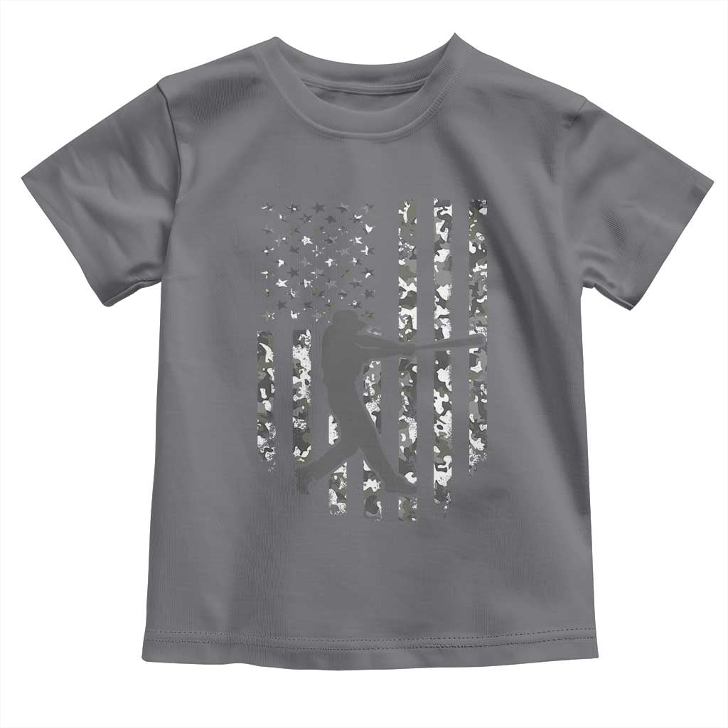 Camo US Flag Baseball Player Toddler T Shirt Retro Camouflage American Flag Patriotic TS10 Charcoal Print Your Wear
