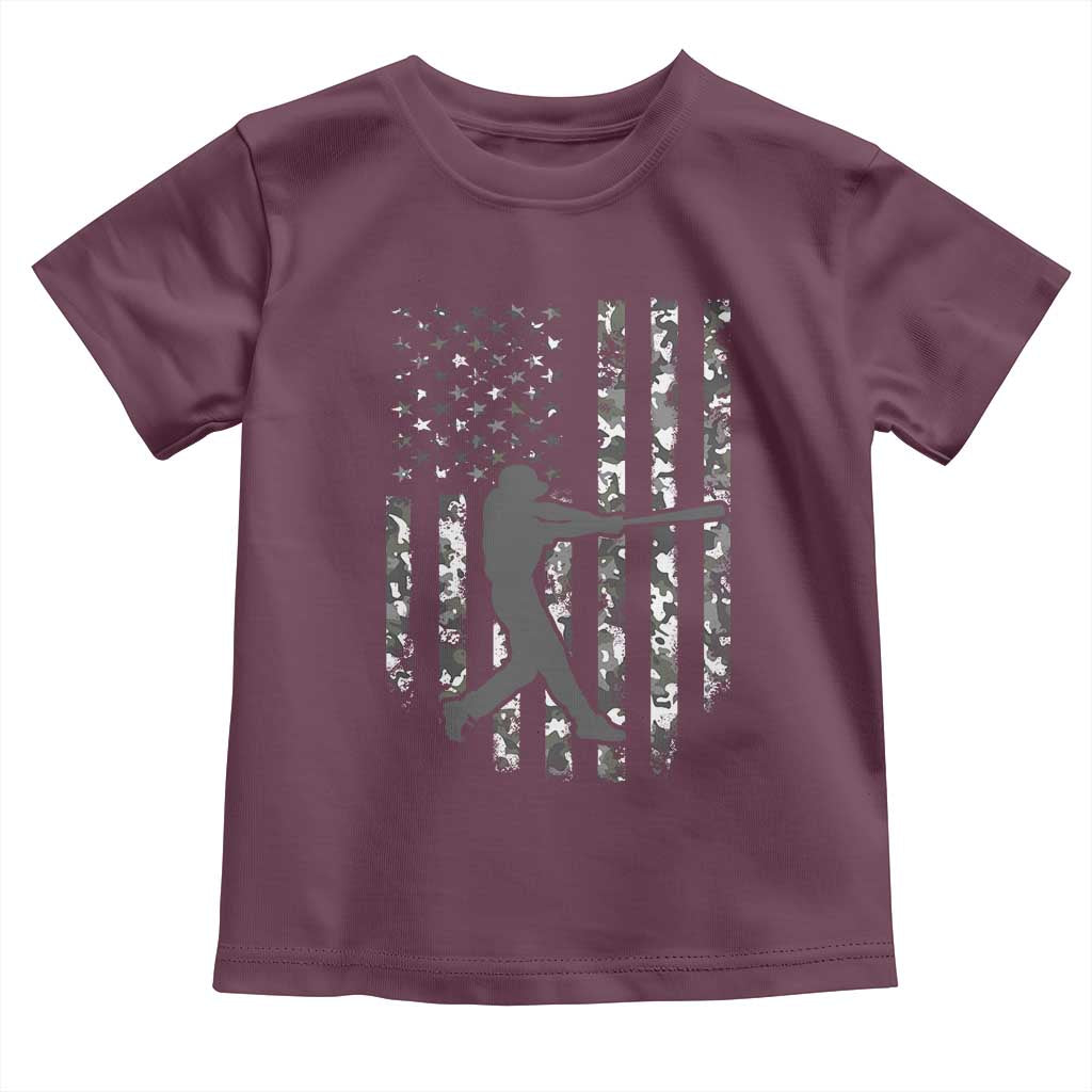 Camo US Flag Baseball Player Toddler T Shirt Retro Camouflage American Flag Patriotic TS10 Maroon Print Your Wear