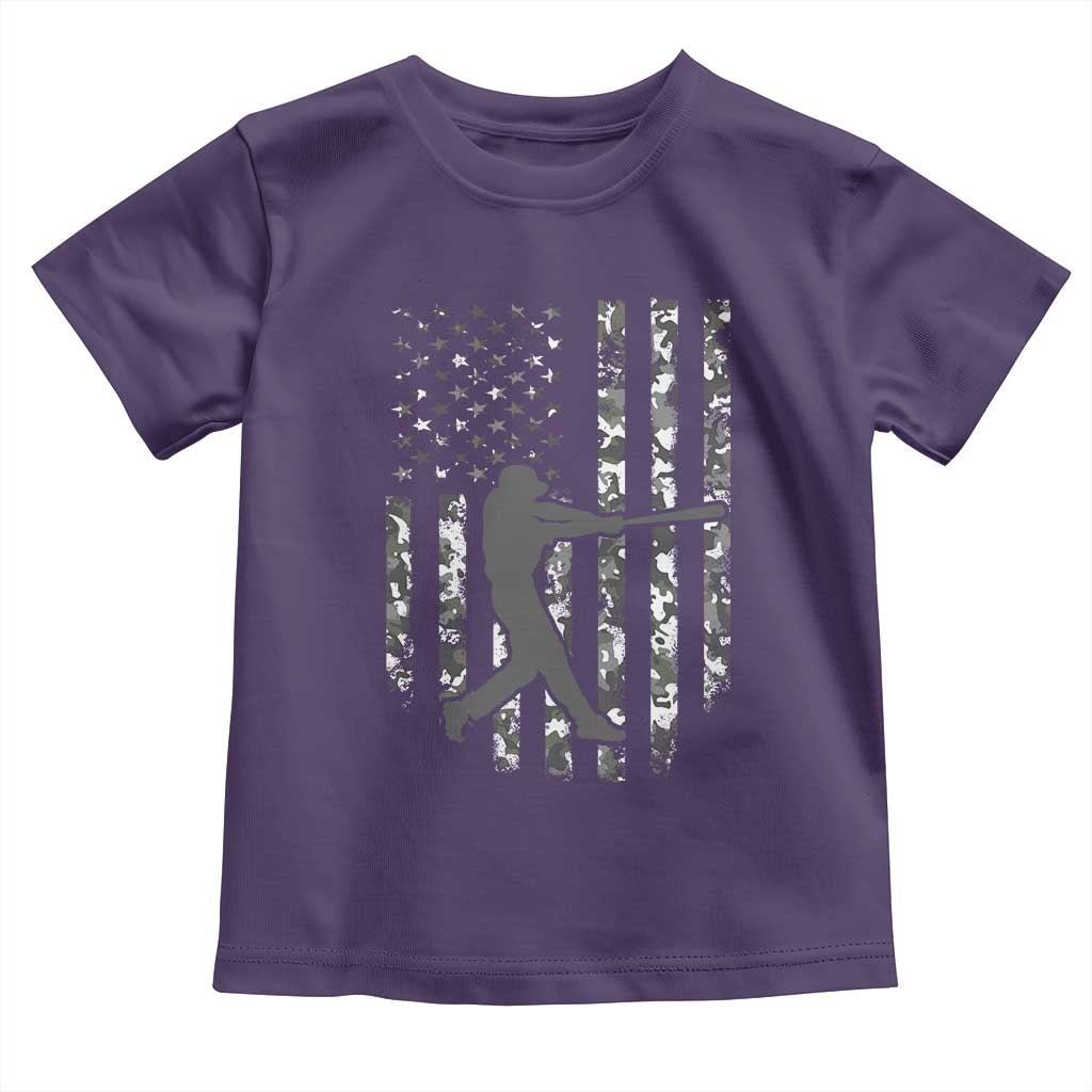Camo US Flag Baseball Player Toddler T Shirt Retro Camouflage American Flag Patriotic TS10 Purple Print Your Wear