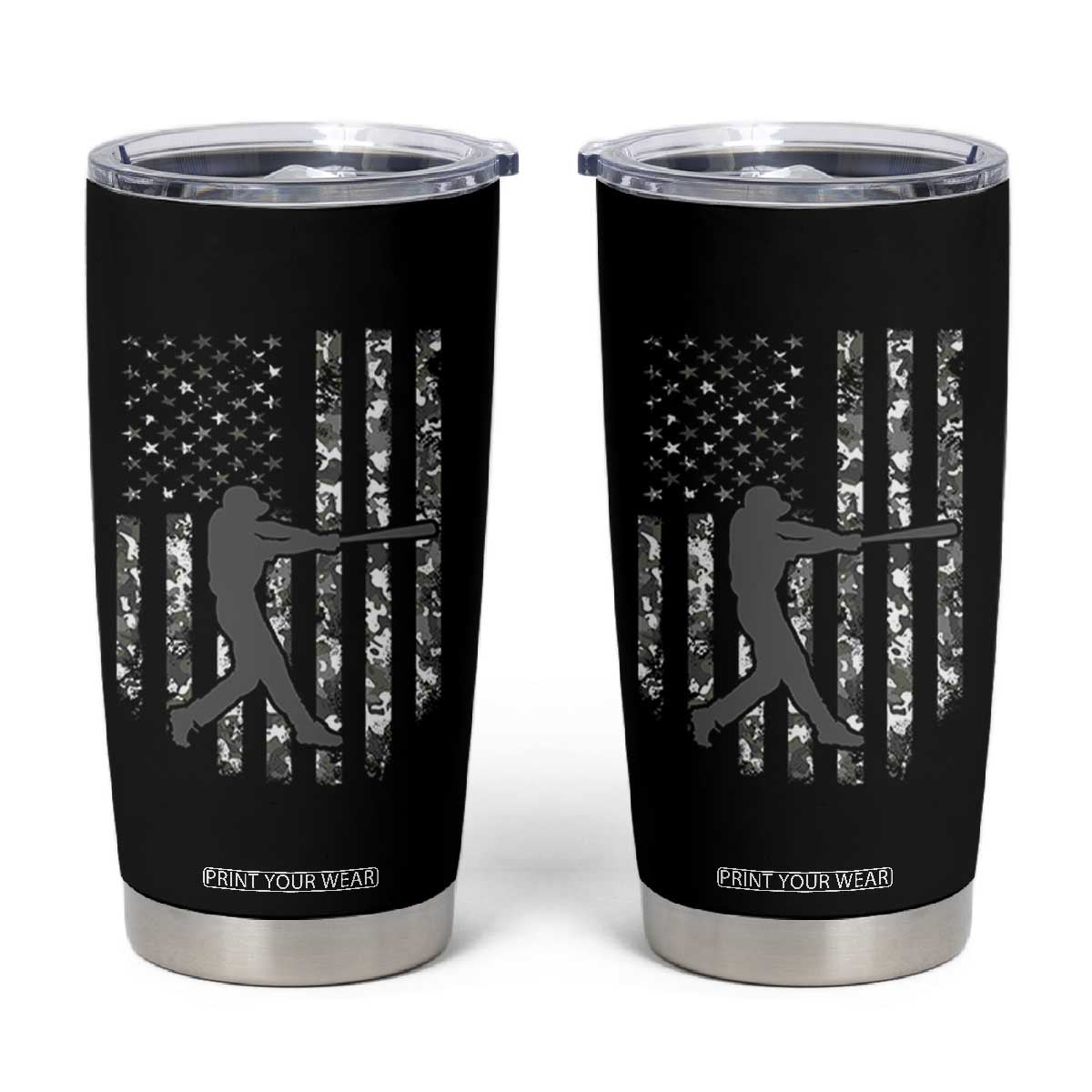 Camo US Flag Baseball Player Tumbler Cup Retro Camouflage American Flag Patriotic TS10 Black Print Your Wear