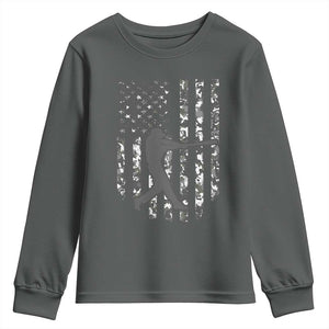 Camo US Flag Baseball Player Youth Sweatshirt Retro Camouflage American Flag Patriotic TS10 Dark Heather Print Your Wear