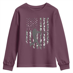 Camo US Flag Baseball Player Youth Sweatshirt Retro Camouflage American Flag Patriotic TS10 Maroon Print Your Wear