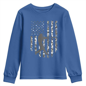 Camo US Flag Baseball Player Youth Sweatshirt Retro Camouflage American Flag Patriotic TS10 Royal Blue Print Your Wear