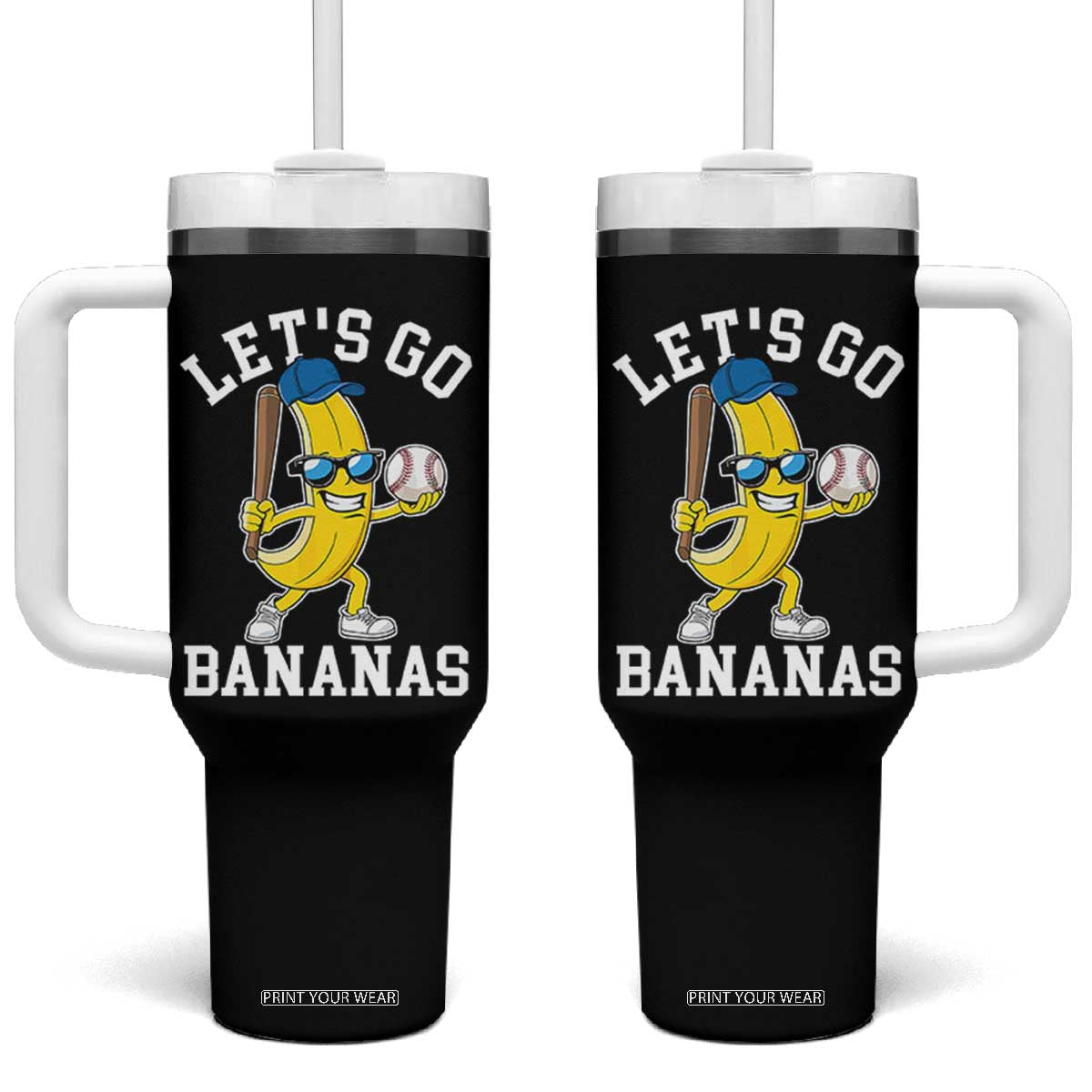 Funny Banana Tumbler With Handle Lets Go Bananas TS10 One Size: 40 oz Black Print Your Wear
