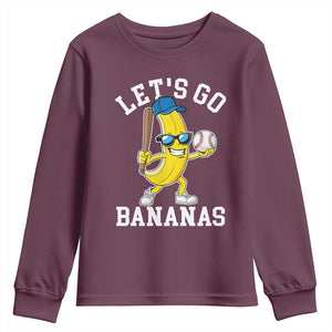 Funny Banana Youth Sweatshirt Lets Go Bananas TS10 Maroon Print Your Wear