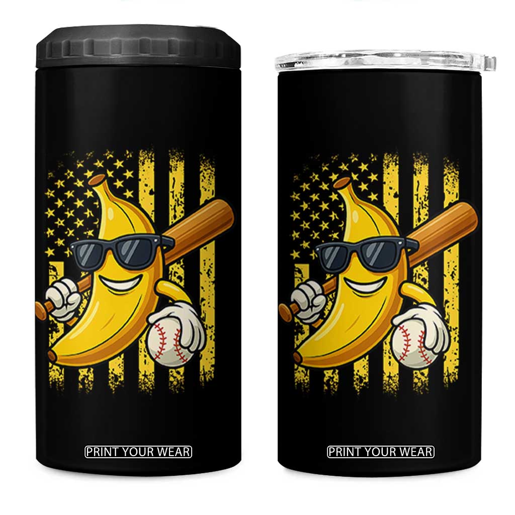 Retro Bananas 4 in 1 Can Cooler Tumbler Vintage American Flag Banana Lover TS10 One Size: 16 oz Black Print Your Wear