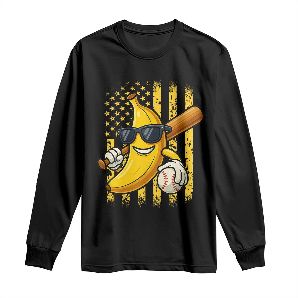 Retro Bananas Long Sleeve Shirt Vintage American Flag Banana Lover TS10 Black Print Your Wear