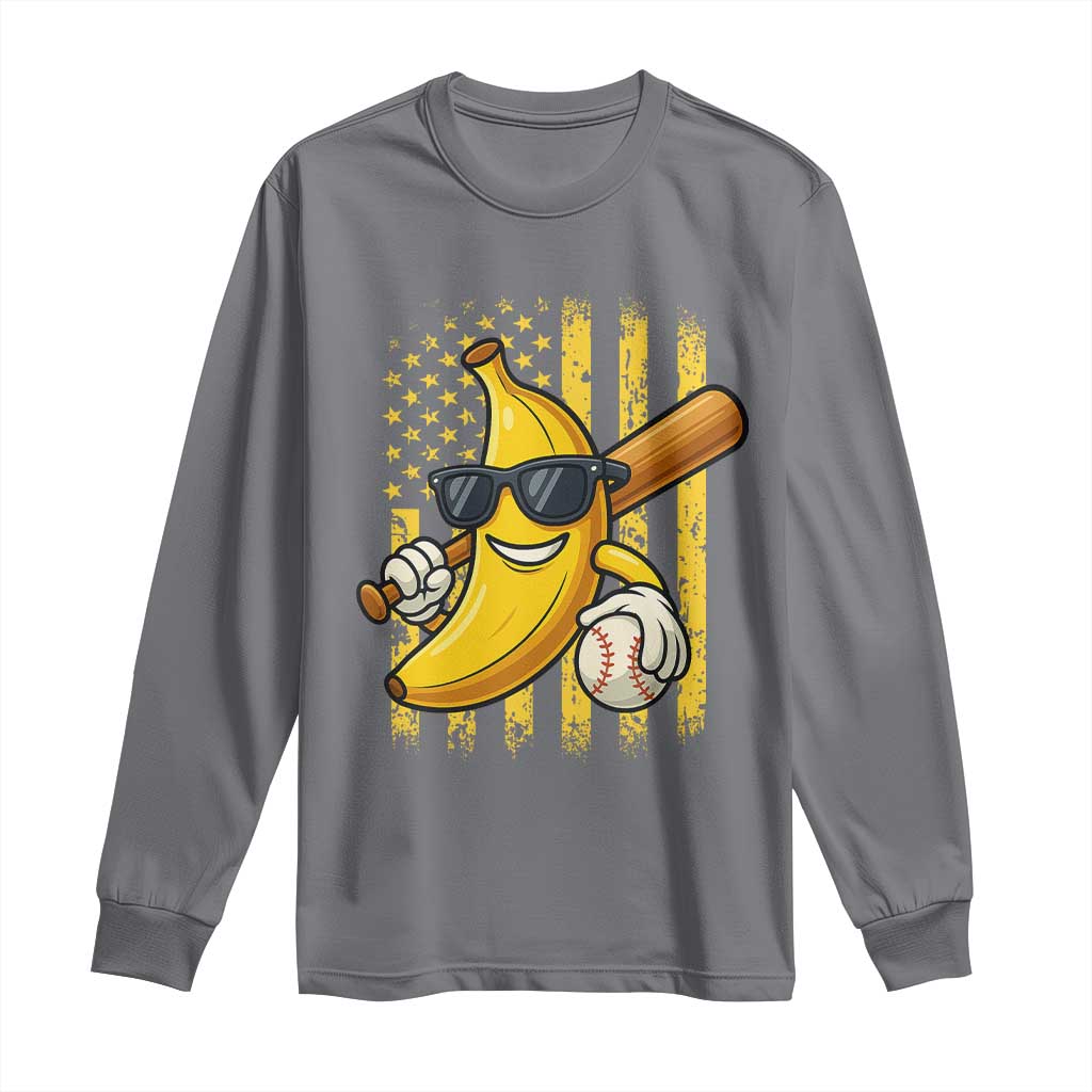 Retro Bananas Long Sleeve Shirt Vintage American Flag Banana Lover TS10 Charcoal Print Your Wear