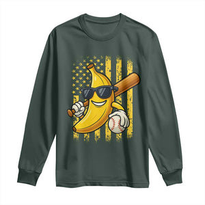 Retro Bananas Long Sleeve Shirt Vintage American Flag Banana Lover TS10 Dark Forest Green Print Your Wear