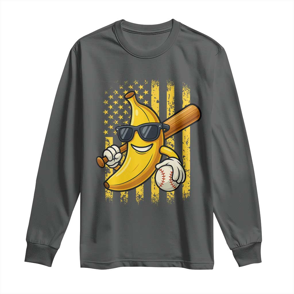 Retro Bananas Long Sleeve Shirt Vintage American Flag Banana Lover TS10 Dark Heather Print Your Wear