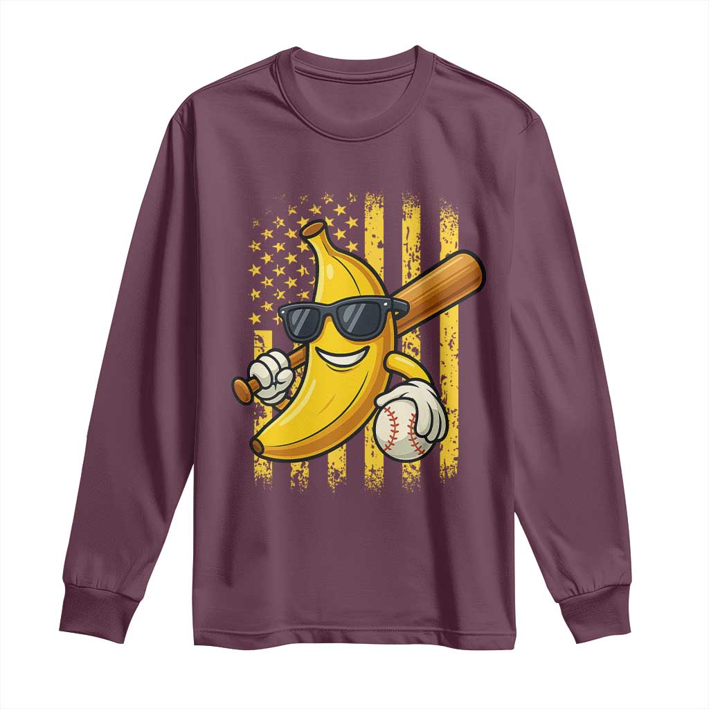 Retro Bananas Long Sleeve Shirt Vintage American Flag Banana Lover TS10 Maroon Print Your Wear