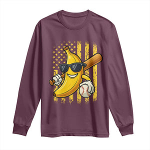 Retro Bananas Long Sleeve Shirt Vintage American Flag Banana Lover TS10 Maroon Print Your Wear