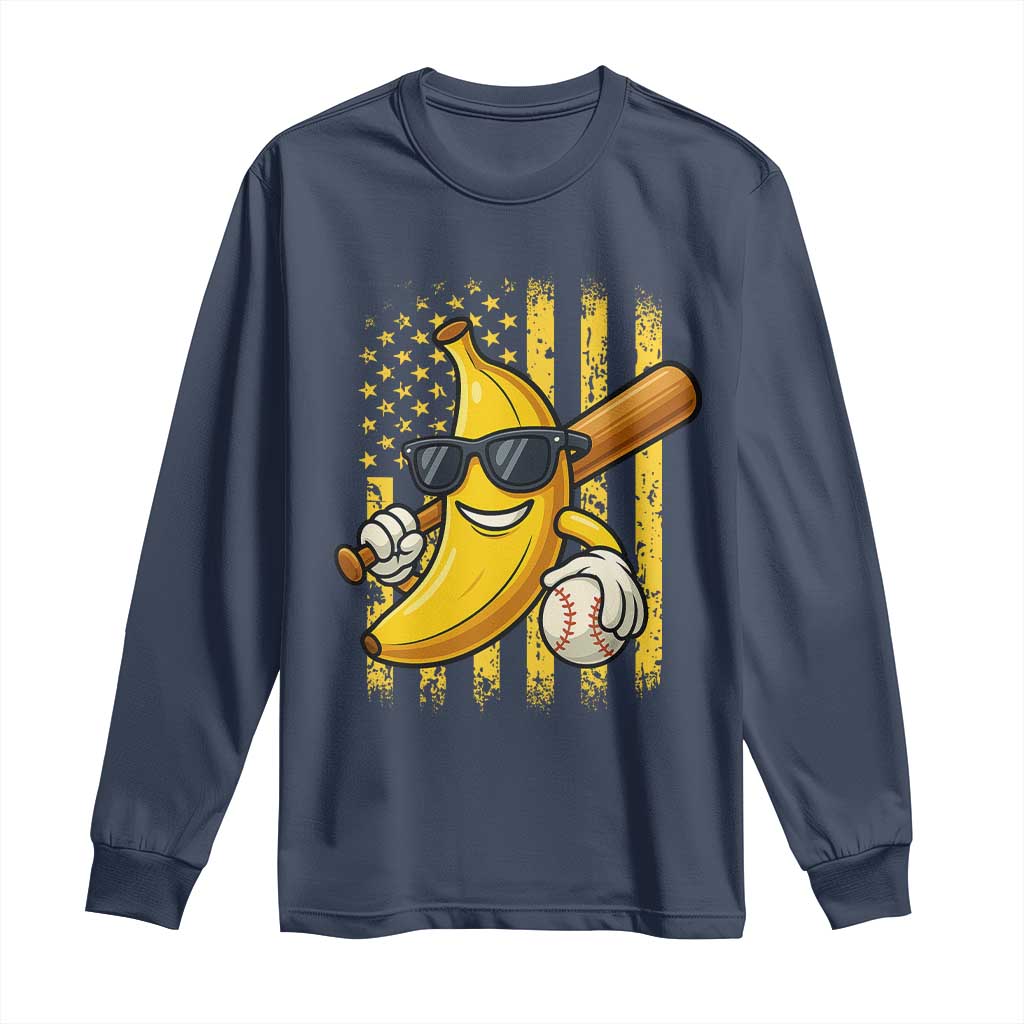Retro Bananas Long Sleeve Shirt Vintage American Flag Banana Lover TS10 Navy Print Your Wear
