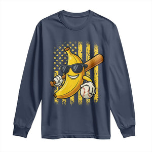 Retro Bananas Long Sleeve Shirt Vintage American Flag Banana Lover TS10 Navy Print Your Wear
