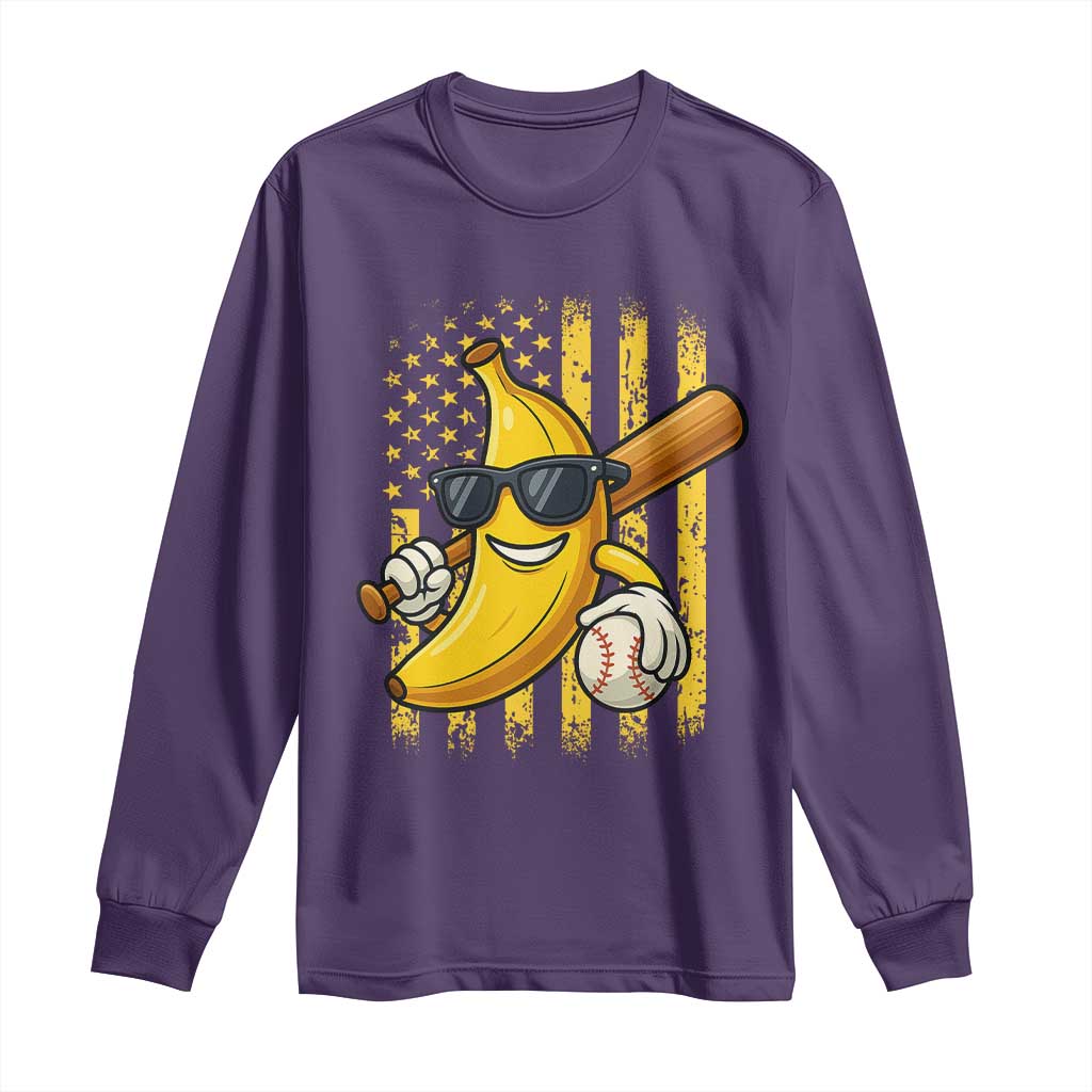 Retro Bananas Long Sleeve Shirt Vintage American Flag Banana Lover TS10 Purple Print Your Wear