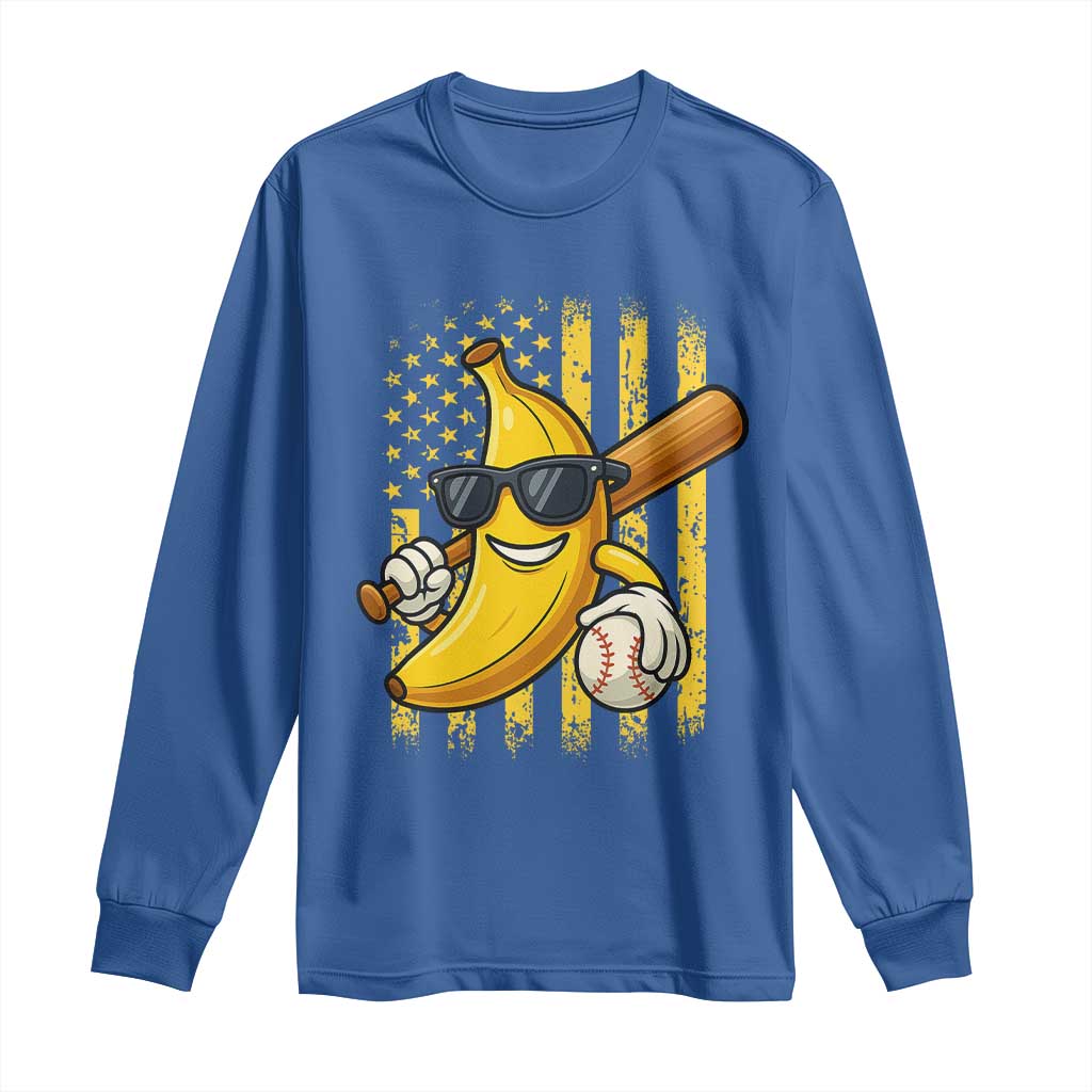 Retro Bananas Long Sleeve Shirt Vintage American Flag Banana Lover TS10 Royal Blue Print Your Wear