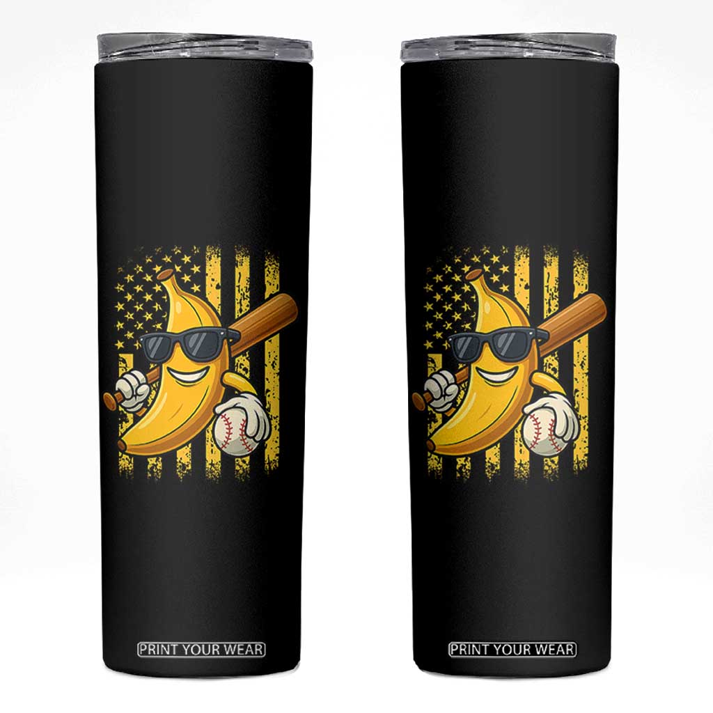 Retro Bananas Skinny Tumbler Vintage American Flag Banana Lover TS10 Black Print Your Wear