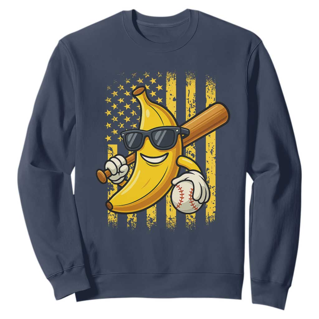 Retro Bananas Sweatshirt Vintage American Flag Banana Lover TS10 Navy Print Your Wear