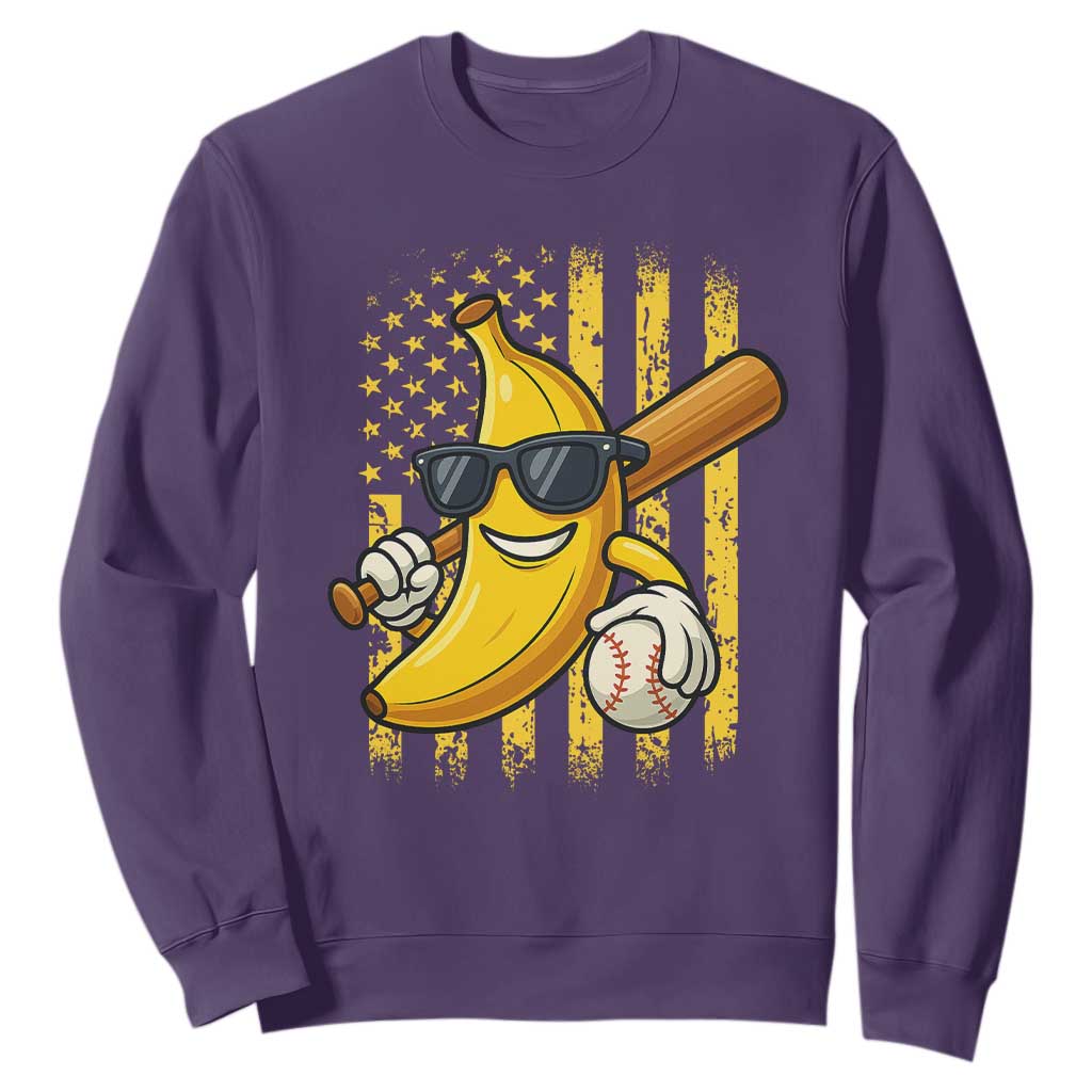 Retro Bananas Sweatshirt Vintage American Flag Banana Lover TS10 Purple Print Your Wear