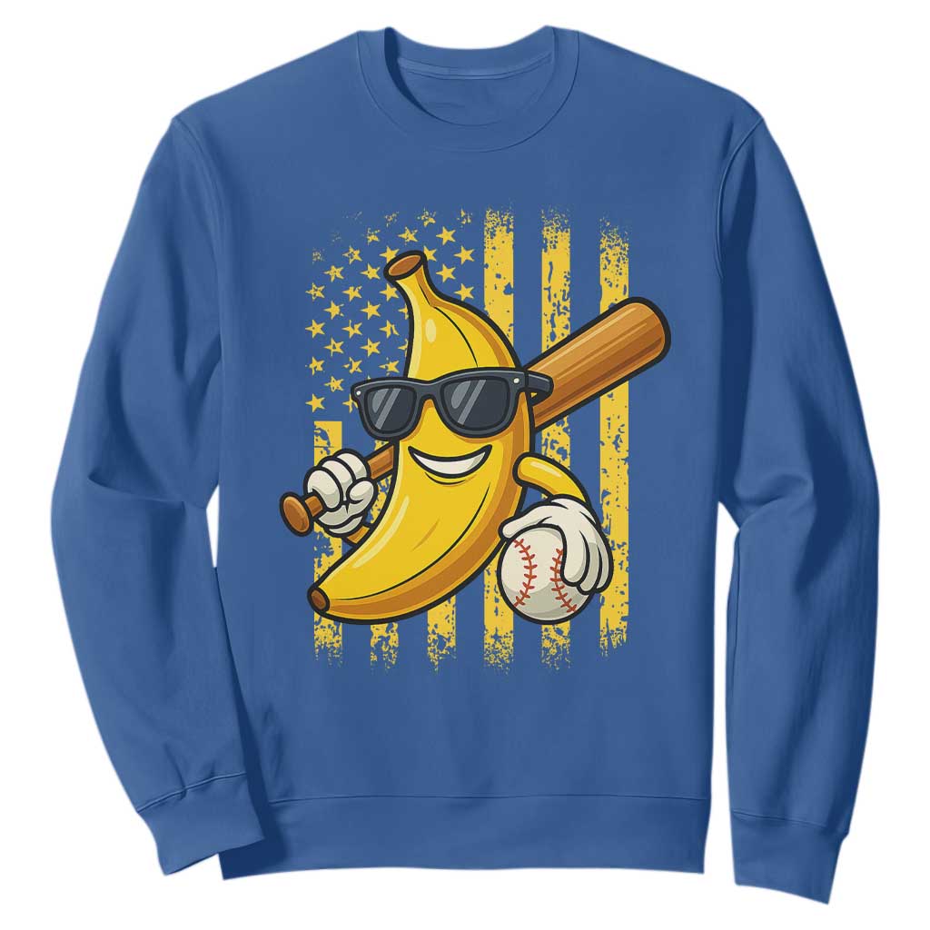 Retro Bananas Sweatshirt Vintage American Flag Banana Lover TS10 Royal Blue Print Your Wear