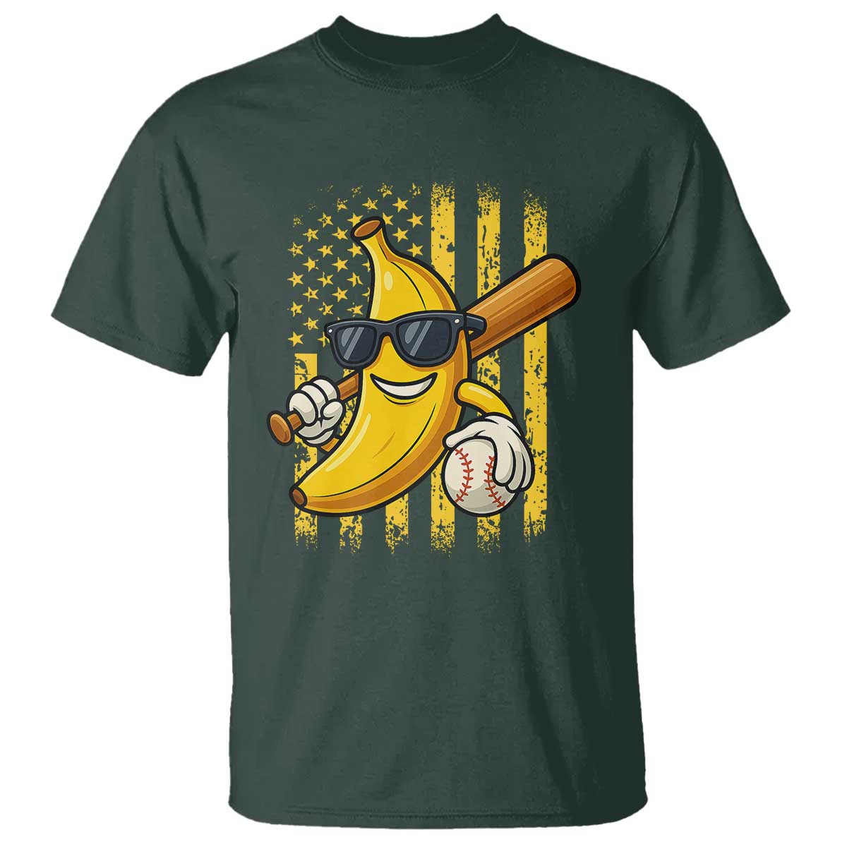 Retro Bananas T Shirt Vintage American Flag Banana Lover TS10 Dark Forest Green Print Your Wear
