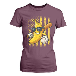 Retro Bananas T Shirt For Women Vintage American Flag Banana Lover TS10 Maroon Print Your Wear