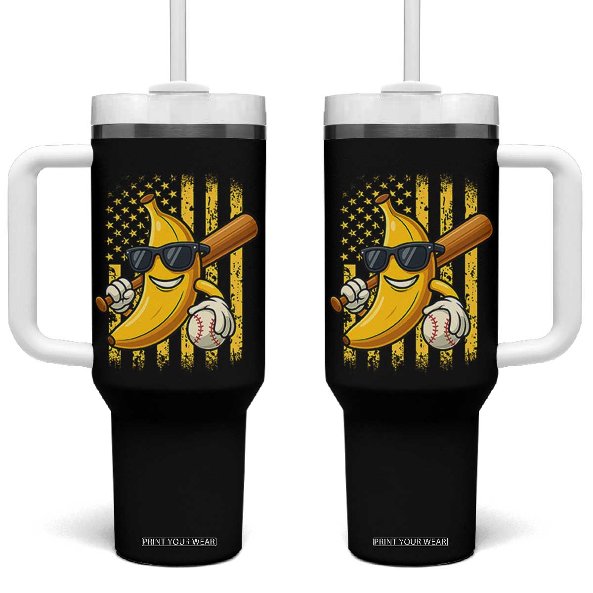 Retro Bananas Tumbler With Handle Vintage American Flag Banana Lover TS10 One Size: 40 oz Black Print Your Wear