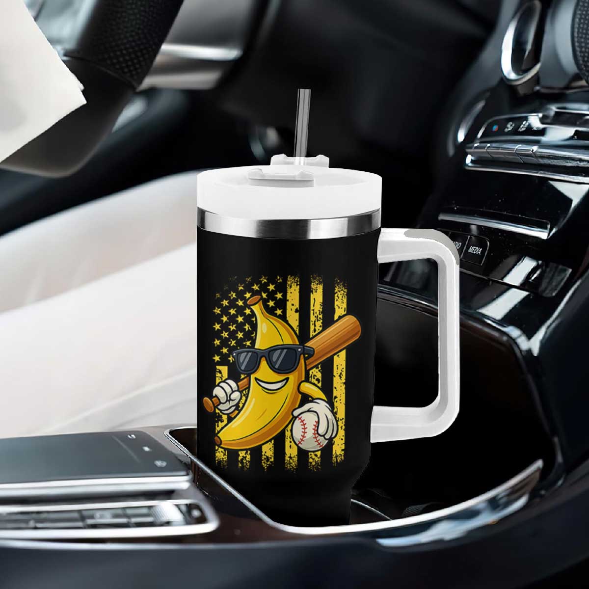 Retro Bananas Tumbler With Handle Vintage American Flag Banana Lover TS10 Print Your Wear