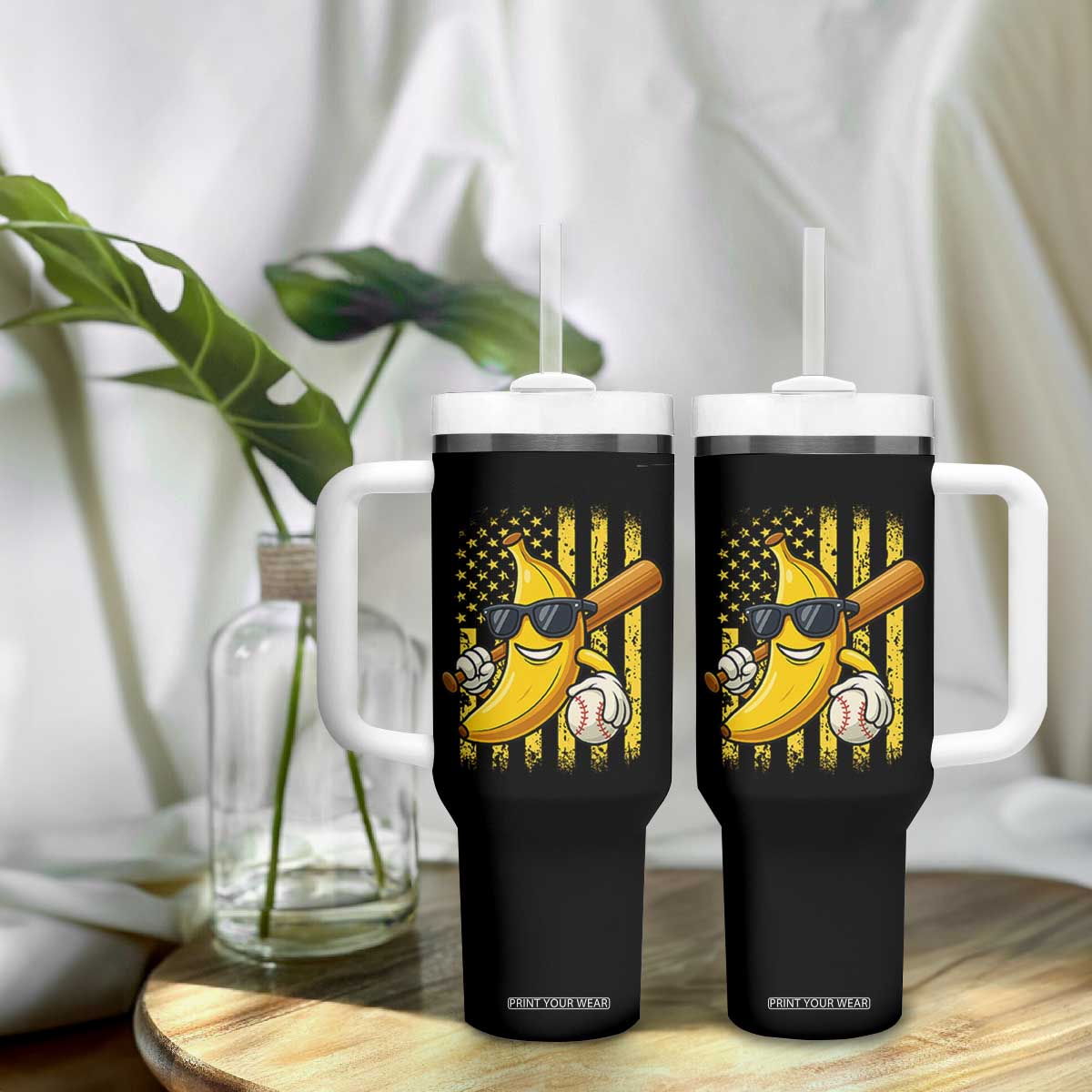 Retro Bananas Tumbler With Handle Vintage American Flag Banana Lover TS10 Print Your Wear