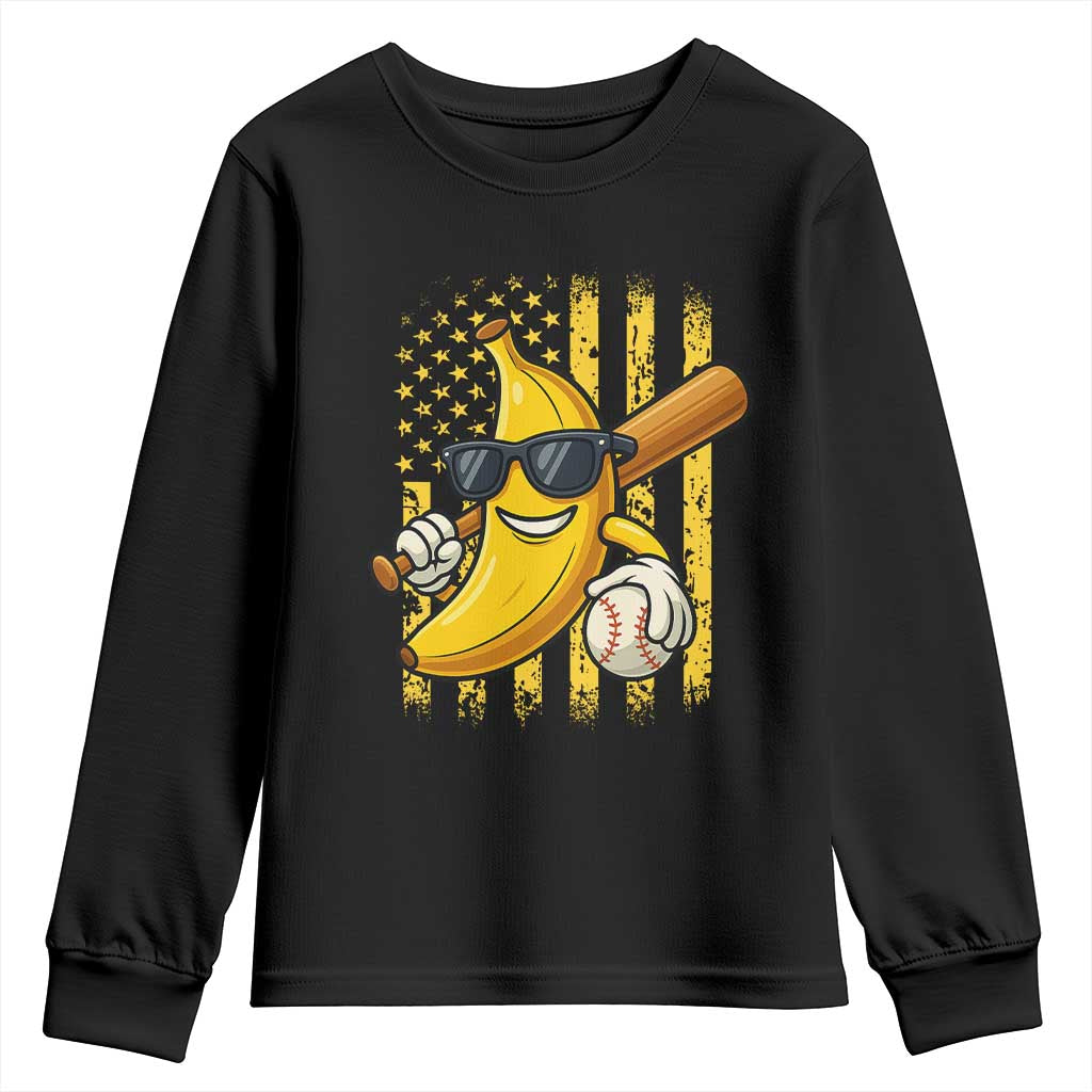 Retro Bananas Youth Sweatshirt Vintage American Flag Banana Lover TS10 Black Print Your Wear