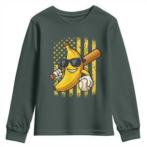 Retro Bananas Youth Sweatshirt Vintage American Flag Banana Lover TS10 Dark Forest Green Print Your Wear