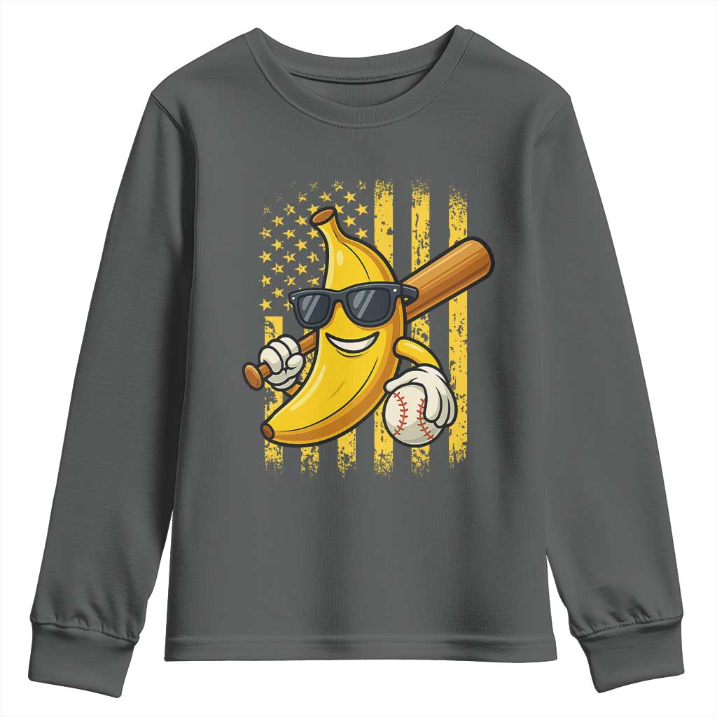 Retro Bananas Youth Sweatshirt Vintage American Flag Banana Lover TS10 Dark Heather Print Your Wear